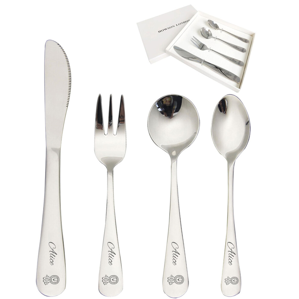 Edsg Personalised Cutlery Set For Children Christening Gift For Boy Girls Knife Fork Spoon 4Pcs Stainless Steel For Kids Toddler Cutlery Set Gifts In Gift