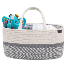YeaYee Nappy Caddy,Baby Diaper Caddy Organiser, Portable Storage Basket with Changeable Compartments,100% Cotton Canvas, Newborn Gift (Small, 8gu-Gra