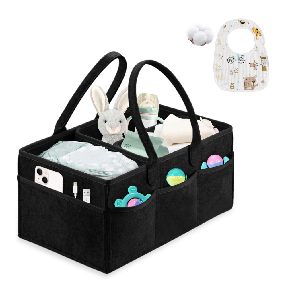 Nappy Caddy Essentials For Newborn, Portable Baby Caddy Organiser (Black) Black Esoes