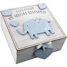 Personalised Elephant Keepsake Box - Baby Memory Box Personalised Keepsake Vintage Wooden Memory Box Room Decor Jewellery (Blue, Customised)