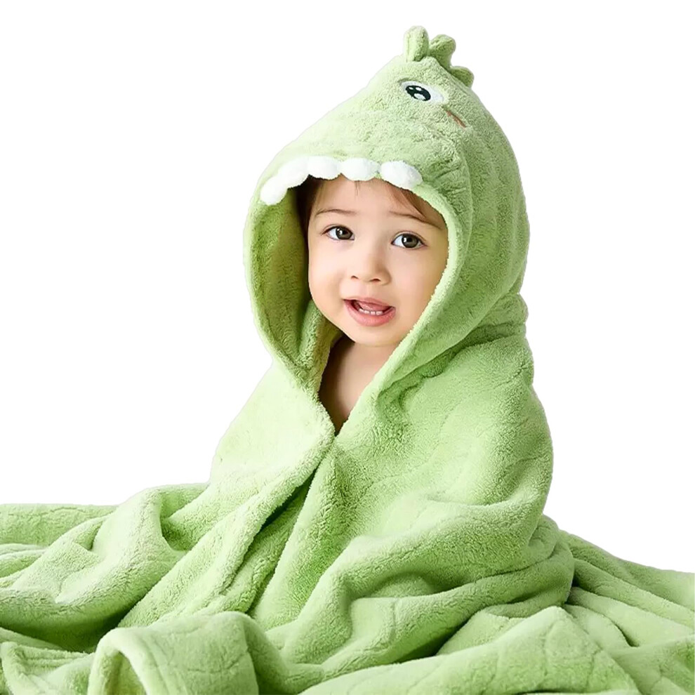 Baby Hooded Towel With Snap Button,Large Dino Bathrobe Bath Poncho Towel Soft Absorbent For Swimming After Bath Green Saerryor