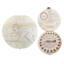 AYNKH Milk Tooth Box, Tooth Keepsake Wooden Baby Storage Memory Fairy Box Kit for Girls Boys (Fairy)