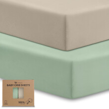 Jinrobabes Cot Bed Sheets 140 x 70 Fitted Soft Breathable Oeko-Tex Organic Cotton Cot Mattress Fitted Sheet 140 x 70(Khaki & Green)