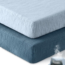 Unnivoll Baby Fitted Sheets 60 x 120 cm for Toddler Bed, 100% Muslin Cotton, 2-Pack Fitted Sheets for Baby Bed, Breathable Soft Fitted Sheets