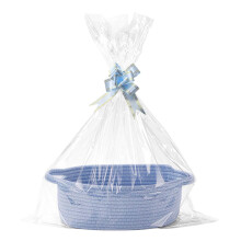 Suupii Gift Basket Hamper Kit, Hamper Baskets for Gifts Empty, Blue Basket with Cellophane Bags and Pull Bows, Woven Storage Gift Baskets Empty with