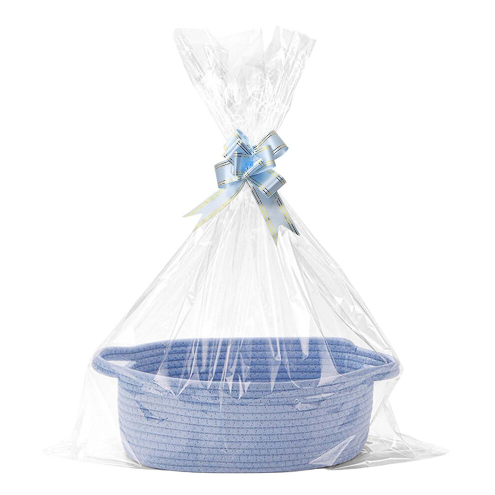 Suupii Gift Basket Hamper Kit, Hamper Baskets For Gifts Empty, Blue Basket With Cellophane Bags And Pull Bows, Woven Storage Gift Baskets Empty With