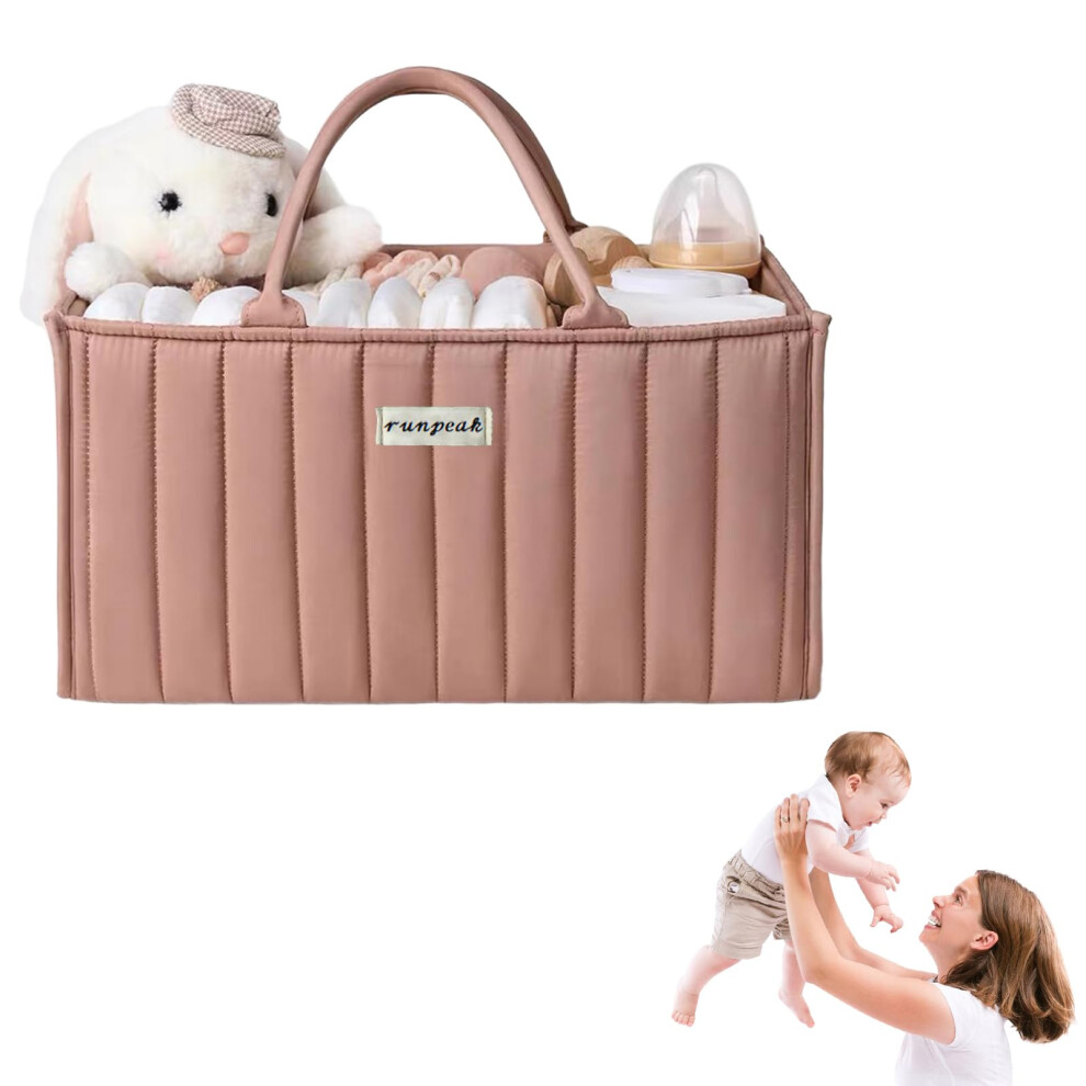 Nappy Caddy – Baby Essentials For Newborn, Stylish Nappy Caddy Organiser With Removable Divider, 15X10x7" Nursery Storage Bag For Mum-To-Be, Newborn Runpeak