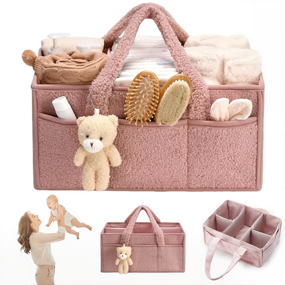 Nappy Caddy Organiser, Portable Baby Organiser Storage, Large Baby Changing Caddy With Compartments & Handles, Plush Nappy Storage Basket For Hovceh