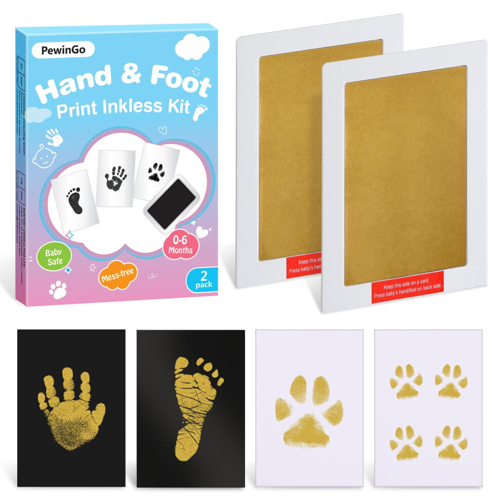 Pewingo Xl Size Baby Handprint And Footprint Kit,2 Baby Inkless Print Pads,4 Imprint Cards,Safe For Baby,Baby Footprint Frame,Newborn Keepsake Gifts,