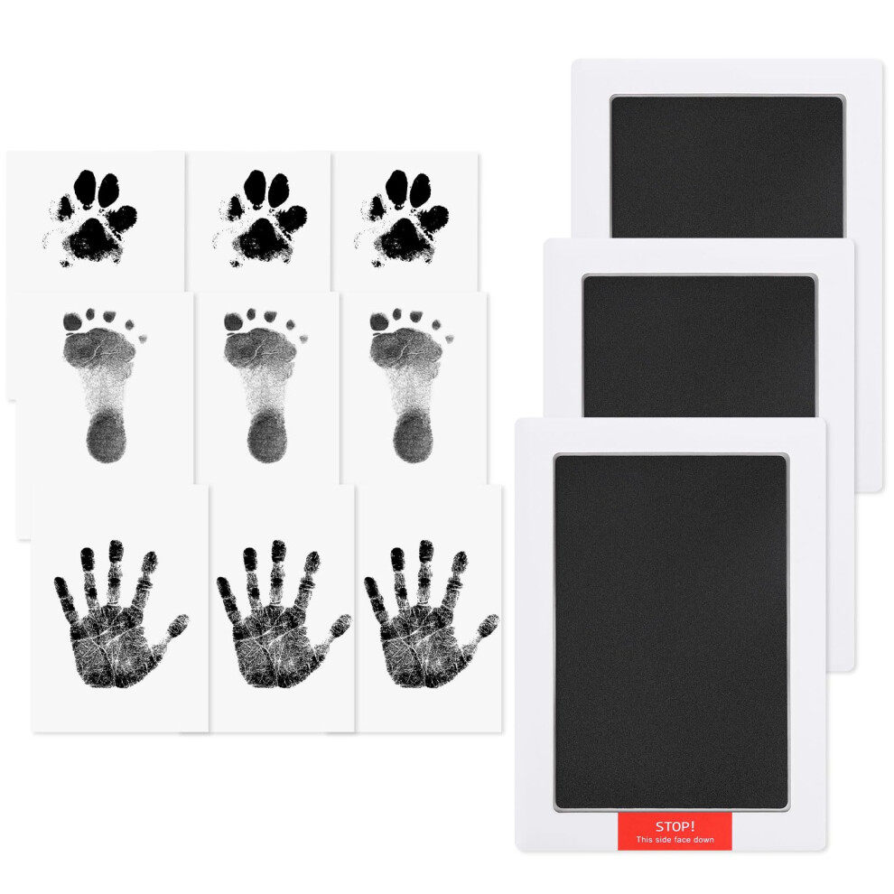 Baby Handprint And Footprint Kit | 3 Pack Baby Inkless Print Pads | 9 Imprint Cards | Inkless Baby Footprint Kit Clean-Touch | Safe For Baby, Family Hyzevee
