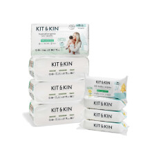 Kit & Kin Premium Eco Size 1 Newborn Essentials Starter Pack | Baby Nappies and Biodegradable Water Wipes | Hypoallergenic with Flash Dry High-Perfor