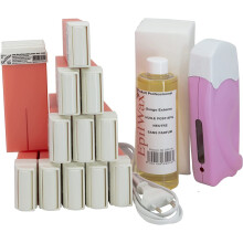 EpilWax - Complete Solo Hair Removal Kit with: 1 professional hair removal wax heater - 12 Pro Rose wax roll-ons of 100 ml, 100 hair removal strips,