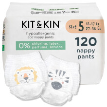 Kit & Kin Premium Eco Nappy Pants Size 5 | 12-17 kg / 27-38 lbs | Maxi Pull Ups | 6 Packs / 120 Pants | Hypoallergenic & Sustainable | Vegan & Chlori