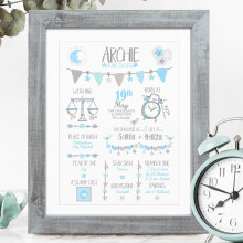 The Whistling Wren - Personalised Baby Boy Birth Print Picture with Birth Details and Fun Facts. Personalised New Baby Boy Gift. Christening Gift (BL