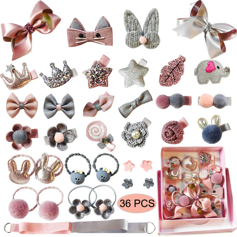 36 Pcs Girls Hair Accessories, Baby Hair Clips Bows Ties Hair Rops Barrettes Hairpins For Baby Girls Toddlers Kids Children As Birthday Christ Vegcoo