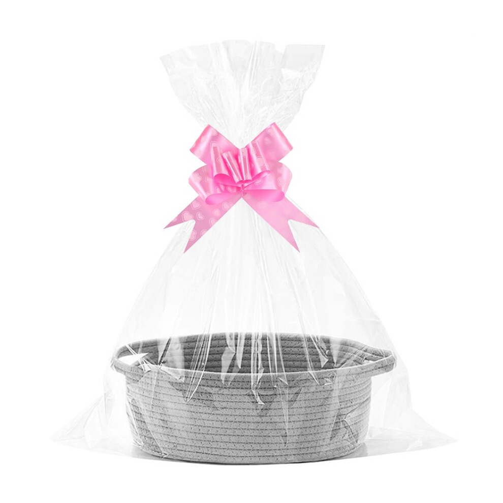 Gift Basket, Hamper Kit, Empty Hamper Basket With Cellophane Bags And Pull Bows, Rope Gift Baskets With Handles, Woven Gift Baskets For Baby S Lotvic