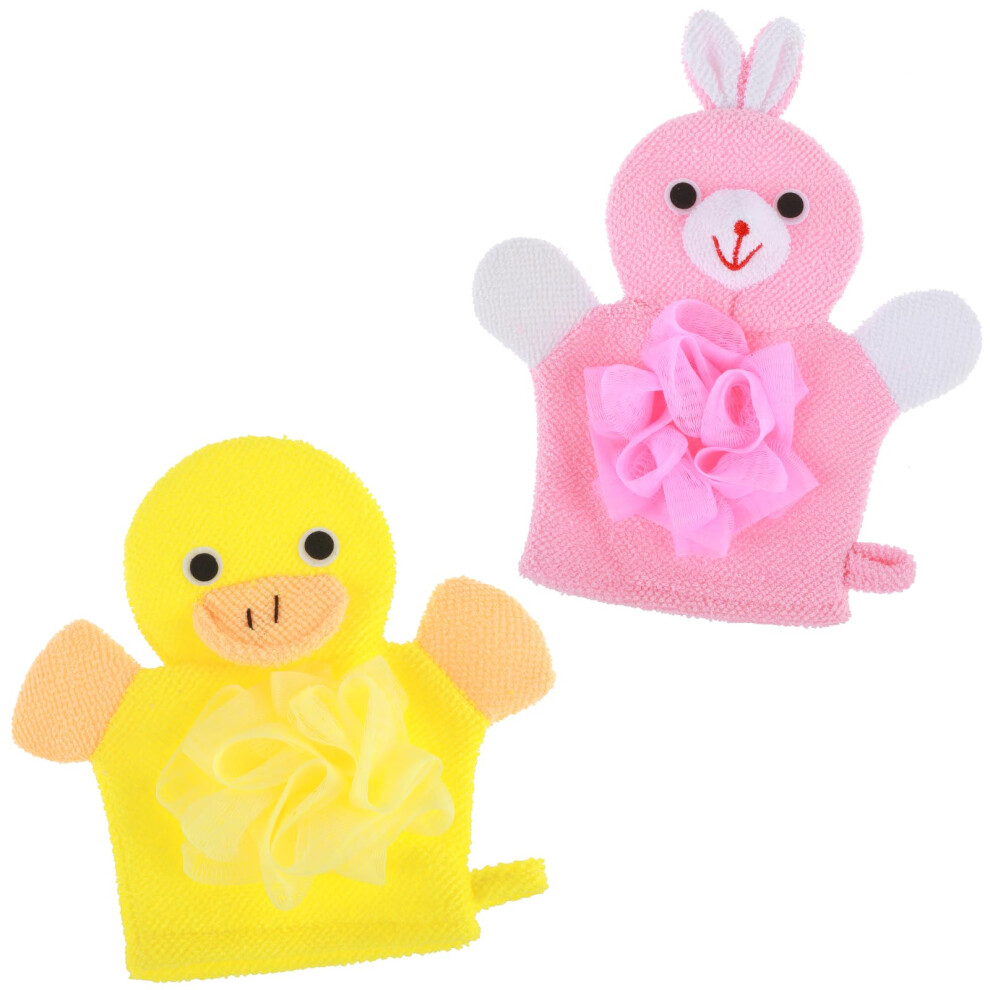 Wanmu Kids Wash Mitt, 2 Pcs Toddler Loofah Shower Gloves Body Scrubber, Cartoon Exfoliating Gloves, Bath Mitt Baby Cute Animal Bathing Glove For Body