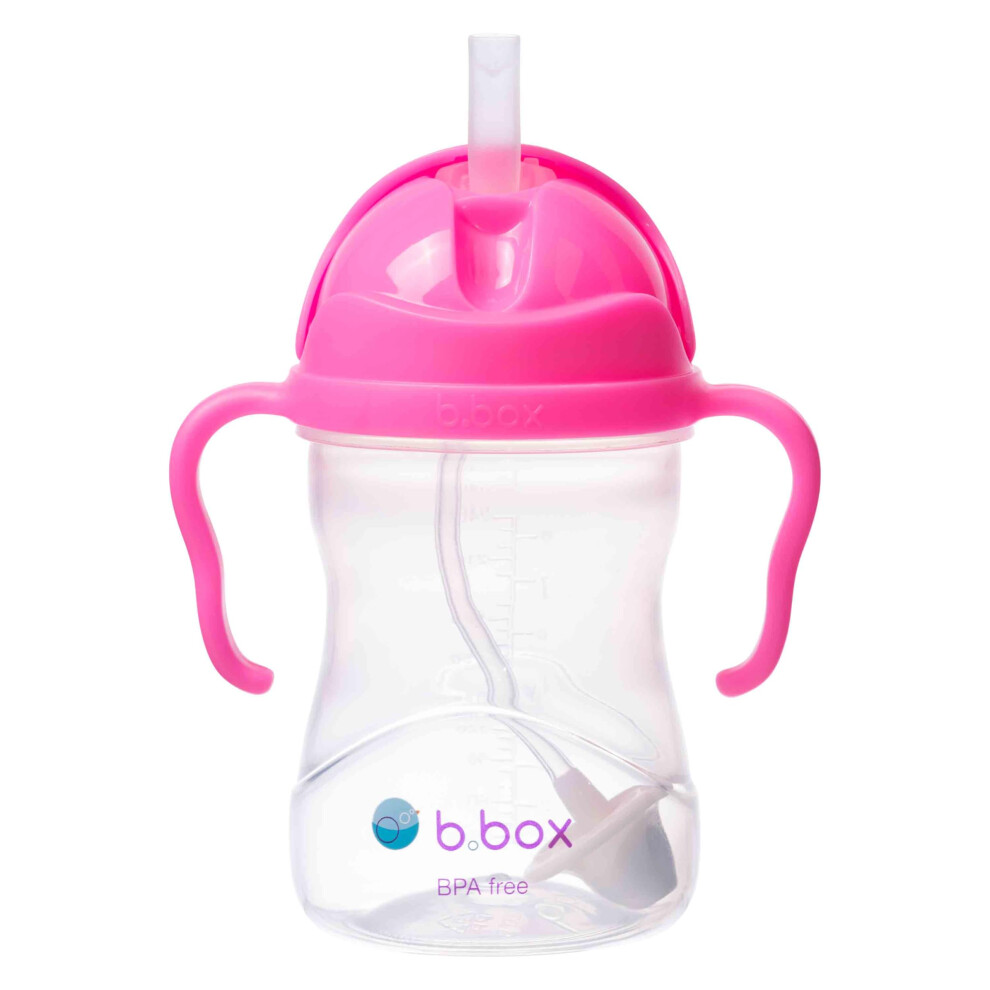 Spout Cup With Weighted Straw & Easy Grip Handles, Leak Proof Reusable Bottle With Single Flip Lid, 8 Oz (Pomegranate) B.box