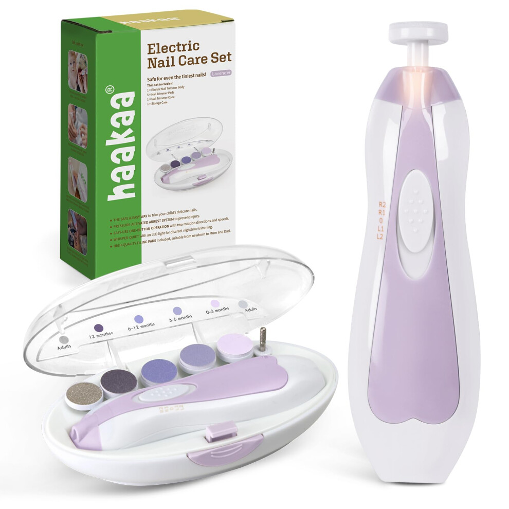 Baby Nail Trimmer Electric Baby Nail File Kit With Led Baby Nail Clippers For Newborn/Infants/Adults Toenails And Fingernails, 6 Replac Light Haakaa