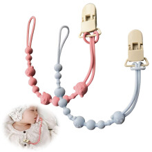 2 Pack Silicone Dummy Clip, Soother Chains, Secure Dummy Holder with Adorable Bear Design, Food-Grade Silicone Soother Clips for Baby Boys and Girls