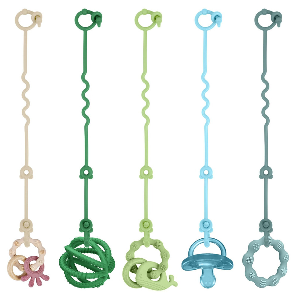 Vicloon Silicone Dummy Clips, 5 Pcs Toy Clip, Food Grade Silicone Pacifier Clips Sippy Cup Strap, Adjustable Stroller Pacifier Strap Hanging Toys, Ba