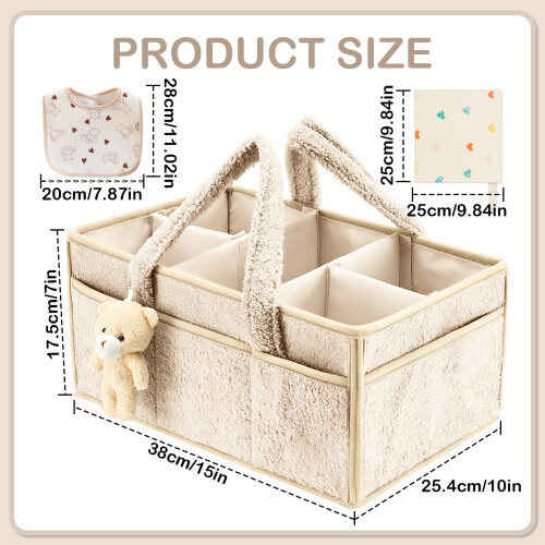 SEESUNO 3 Pcs Nappy Caddy Organiser Set, Washable Diaper Storage Bag with Compartments 1
