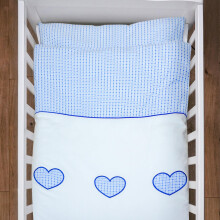 Baby Comfort 2 Pcs Kids Cotton Duvet Cover Pillowcase Bedding Set for Cot Bed 135 x 100 cm (Heart Blue)