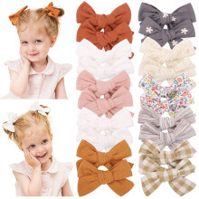 20PCS 3.6 Inches Baby Girls Linen Hair Bows Clips 10 Colors Fully Lined Hair Barrettes Accessories for Babies Infant Toddlers Kids in Pairs