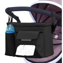 Pram Bag, Pushchair Organiser Bag with Cup Holders, Buggy Organiser with Large Capacity for Baby Essentials Fits for Universal Strollers for Doona, I