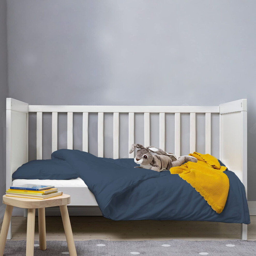 100% Cotton Crib Duvet Cover 400 Thread Count Long Staple Cotton Duvet Cover 100X135 Cm, Soft Sateen Weave Toddler Bedding Set Incl Dark/Blue Pizuna