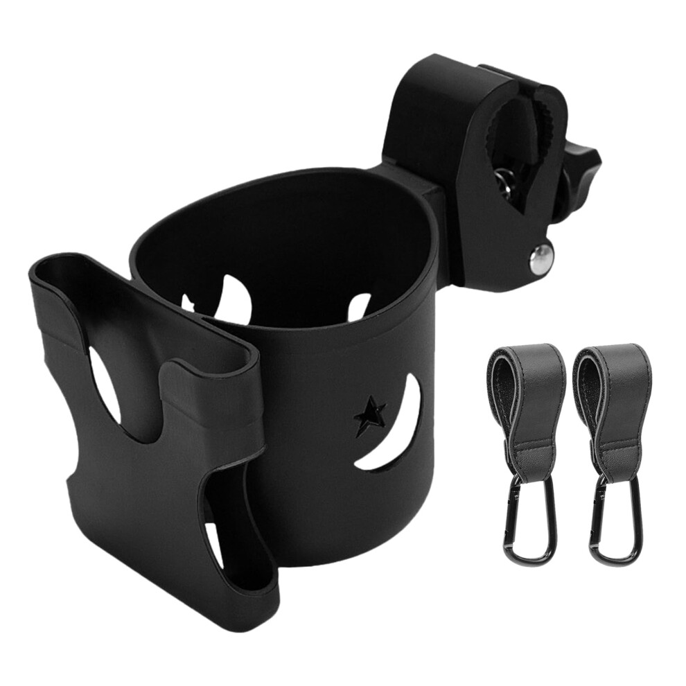 Geoyien Cup Holder For Pram, 1 Stroller Cup Holder With 2 Baby Stroller Hooks, Black