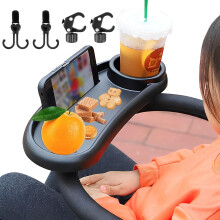 Baby Stroller Snack Tray with Cup Holder Universal Stroller Food Tray Removable Multifunction Stroller Organizer with Adjustable Buckle and Hooks Reu