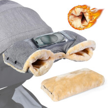 Orzbow Pram Gloves, Warm Pram Hand Muff with Faux Woolen Fleece, Stable Pushchair Hand Muff with Phone Pocket, Weatherproof Fabric, Extreme Comfort,