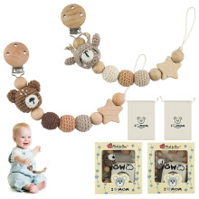 Dummy Clip, Wooden Pacifier Clips, Soother Clips with Storage Bag, One-Piece Design, Dummy Chain for Boys Girls, Suitable for Newborns, Strollers Pra
