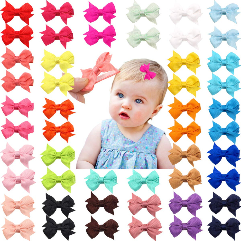 Baby Hair Clips 50Pcs Tiny 2" Baby Hair Bows Fully Covered Barrettes Clips For Girls Infants And Toddlers,25 Colors In Pairs Midodo