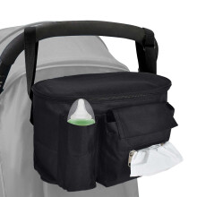 Universal Baby Stroller Organizer with Insulated Cup Holder & Adjustable Straps Pram Bag for Buggy Handlebar Fits Most Strollers (Black)