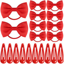 20Pcs Girls School Red Hair Accessories Set Red Bow Hair Clips Bow Hairs Band Ponytail Holder Elastics Headbands Ribbon Headbands Bow Bobbles for Gir