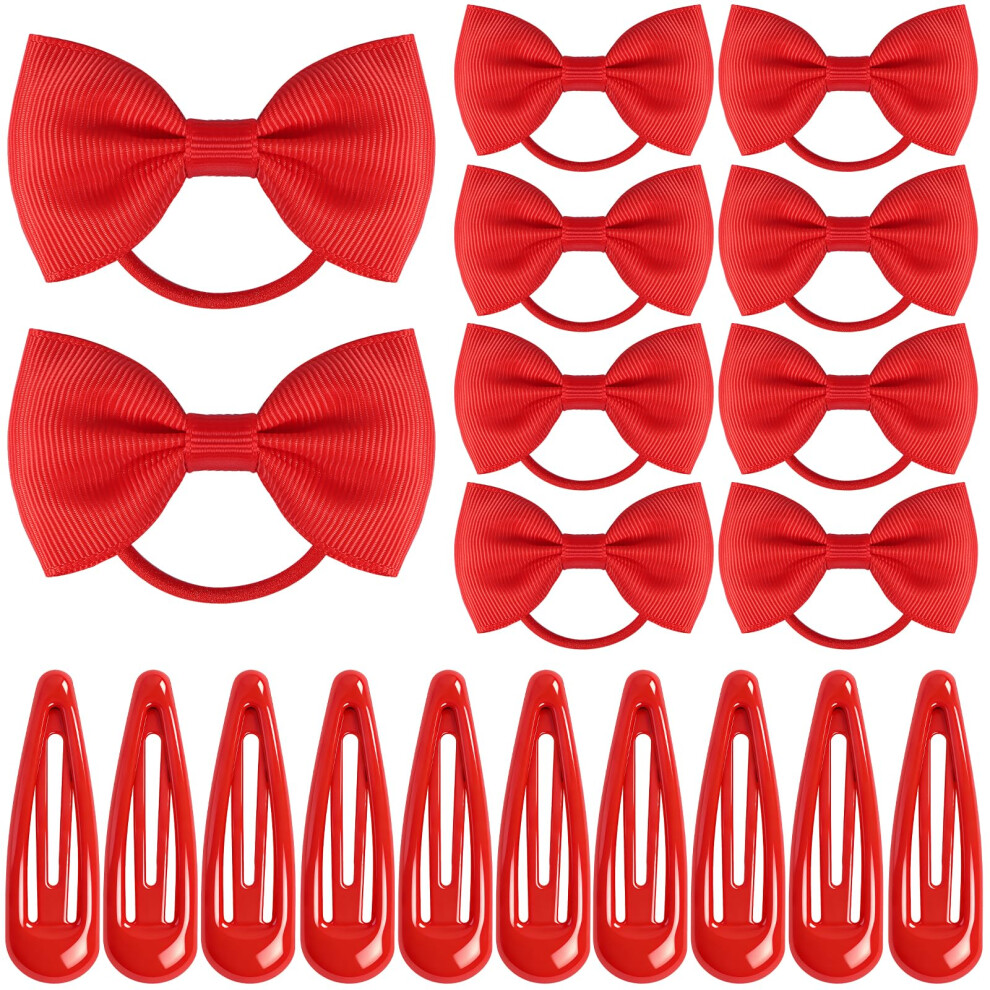 20Pcs Girls School Hair Accessories Set Bow Hair Clips Bow Hairs Band Ponytail Holder Elastics Headbands Ribbon Headbands Bow Bobbles For Gir Red Haohaneup