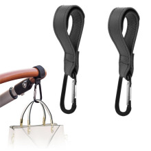 2 Pcs Stroller Hooks, Buggy Clips PU Leather Pram Hook Clips for Bags Handbag, Non-Slip Heavy Duty Universal Stroller Clips for Baby Travel Essential