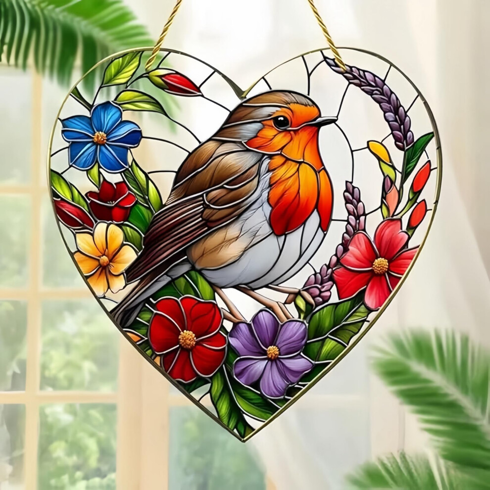 Hayrayo Large Robin Bird Pendant,Acrylic Hanging Garden Suncatcher Robin On Branch,Acrylic Birds Handmade Stained Glass Sun Catchers,Hanging Garden Ornaments