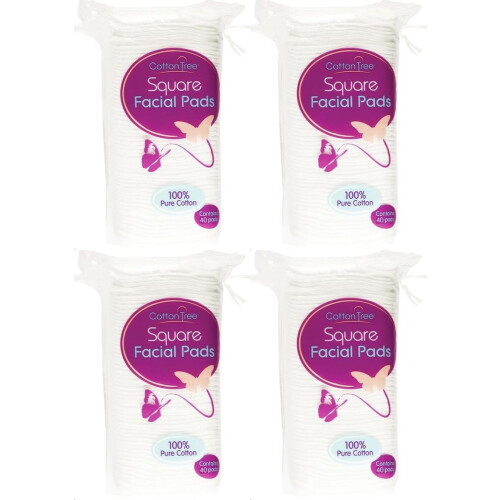Happy Bees Bundle Cotton Tree Large Cotton Wool Pads 40 per Pack. (4 Pack Square)