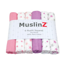 MuslinZ Muslin Squares - Muslin Cloths for Baby - Baby Burp Cloths - 6 Pack Muslins - Large 70cm - Cotton - Absorbent & Breathable - Multi Use Newbor
