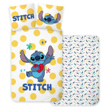 BrandMac Lilo & Stitch 01 Cot Size Bedlinen Set | Duvet Cover 100x135 cm with Pillowcase 40x60 cm, 100% Cotton | Lover Stitch Style Baby Reversible B