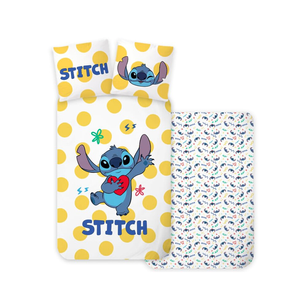 Lilo & Stitch 01 Cot Size Bedlinen Set | Duvet Cover 100X135 Cm With Pillowcase 40X60 Cm, 100% Cotton | Lover Stitch Style Baby Reversible B Brandmac