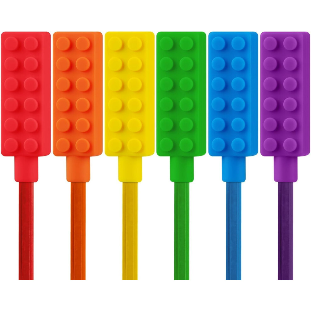 6Pcs Chewable Pencil Toppers For Sensory Kids, Silicone Rainbow Pencil Chew Toppers For Chewers With Special Oral Motor Needs, Chewing Brick Yisimin
