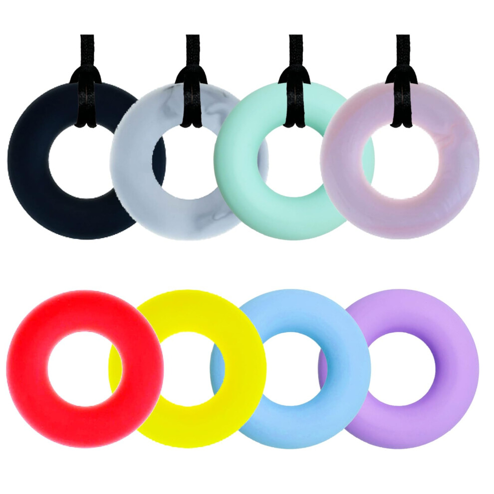 8 Pack Sensory Chew Necklace, Anxiety Relief Chewelry Silicone Chewy Buddy Toys For Autistic Children, Oral Motor, Autism Adhd Spd, Donut Sh Fitulabo