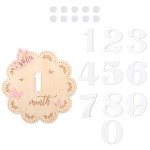 1 Baby Milestone Cards with Numbers - Wooden Baby Monthly Milestone Cards - Butterfly Design - 10 Adhesives Included - for Growth Recording (Wood Col