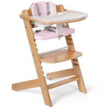 Cowiewie 3-in-1 Convertible Natural Wooden High Chair for Babies and Toddlers | 8 Levels Height Adjustable, 3-Tier Trays, 2 Waterproof Cushions, Stur