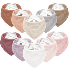 Susurration Muslin Baby Bibs 10Pack Soft Triangular Adjustable Baby Dribble Bandana Bibs with Adjustable Snaps for Unisex Baby Girls & Boys