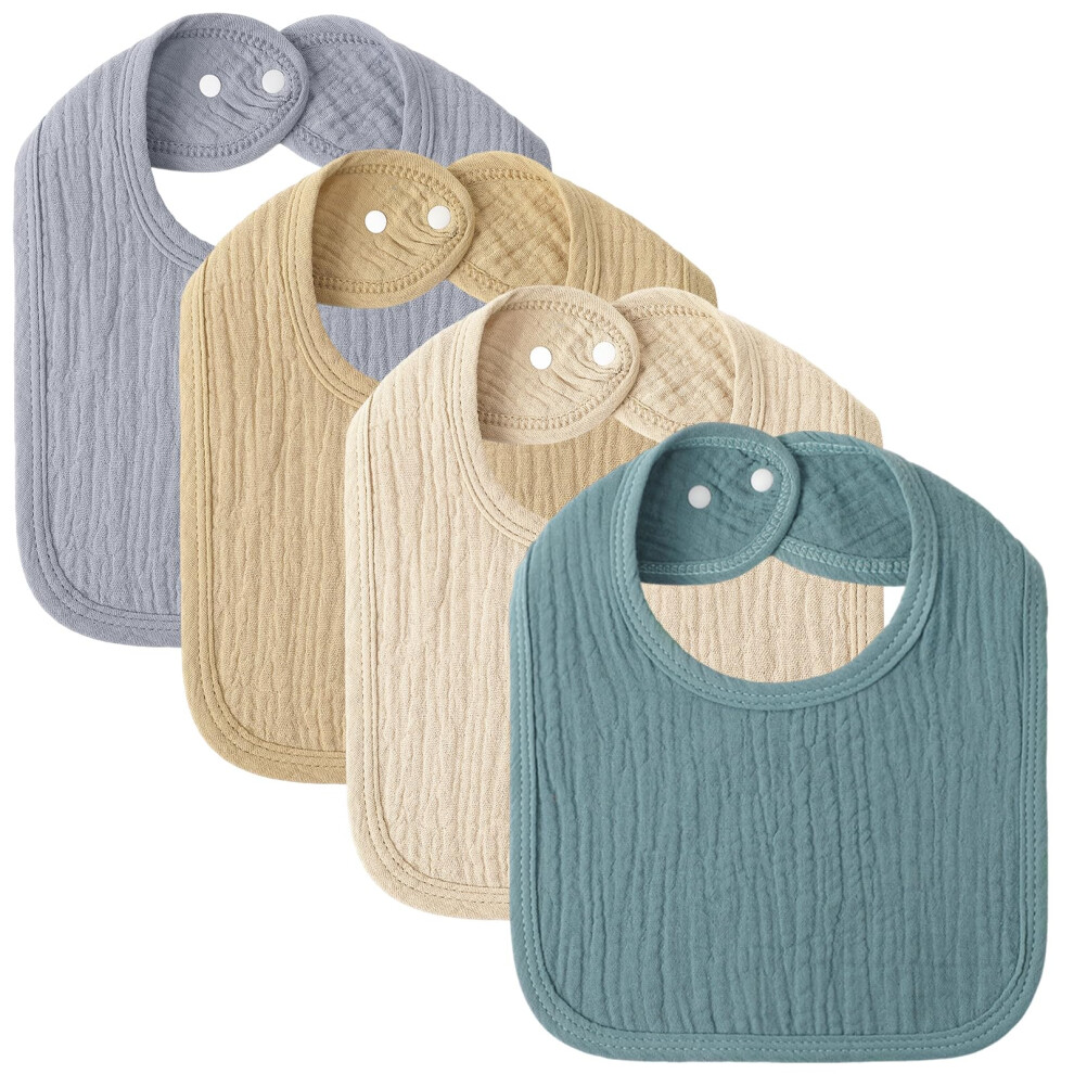 Gsrenyu 4 Pcs Muslin Baby Dribble Bibs For Newborn Boys Girls 100% Cotton Drool Bibs With Adjustable Snaps For 0-36 Months Teething And Drooling